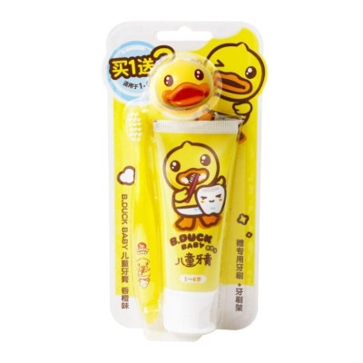小黄鸭儿童牙膏含氟防蛀5-12岁(牙膏+牙刷+支架)香橙味50g