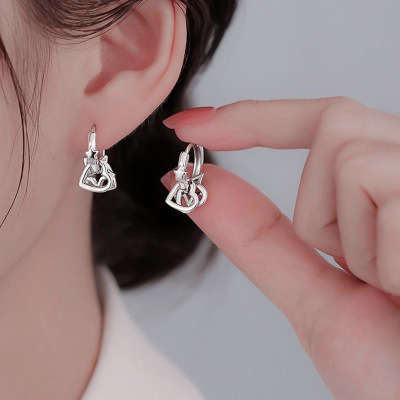 s925银针星星爱心耳环女甜酷小众设计耳圈轻奢高级感精致百搭耳饰送女朋友老婆情人节七夕生日礼物