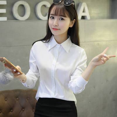白衬衫女修身长袖职业装大码工作服正装白色蓝色白衬衣女韩版莎丞
