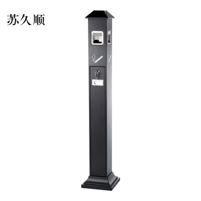 苏久顺不锈钢垃圾桶烟蒂柱灭烟桶带烟灰缸室外电梯口立式屋顶式黑色烤漆烟灰柱
