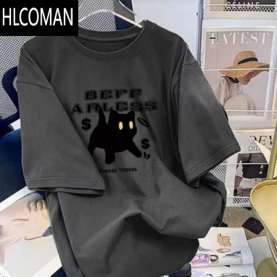 HLCOMAN深灰色短袖t恤男夏季体恤美式宽松半袖圆领上衣