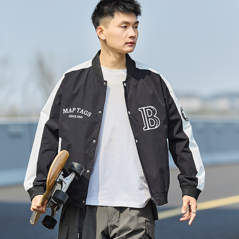 [2.5折价147元]唐狮春季新款夹克外套男棒球服拼接休闲美式运动棒球领夹克男生潮