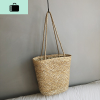 编包女简约百搭度假沙滩包编织包手提单肩包2019新款大容量包包NEW LAKE 麦草色女士单肩包