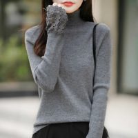 年秋冬新款安迪绒半高领针织衫长袖女袖口镂空钩花打底衫上衣