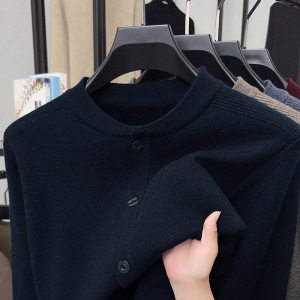 新款男装外套秋冬季加厚毛衣中年男士针织开衫装加绒针织衫