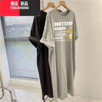 YIBUSHENG胖妹妹200-300斤季新款印花t恤裙特大码宽松显瘦洋气中长连衣裙