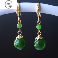 JiMi和田玉碧玉圆珠耳环 经典款