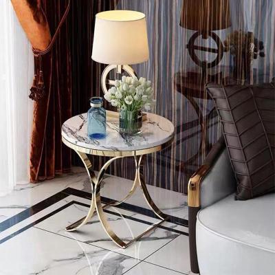 森美人轻奢大理石圆形边几沙发客厅柜角几组合阳台茶桌意式金色茶几