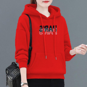 加绒加厚卫衣女冬季保暖衫连帽减龄印花妈妈装显瘦宽松上衣