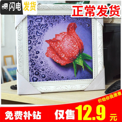 三维工匠新款5D钻石十字绣2019点钻石画玫瑰客厅满钻小幅钻石 [粉色只帖玫瑰]30X30厘米(送工具)无相框加钻30