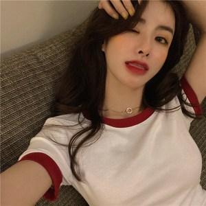 夏季短款韩国女装修身纯色短袖T恤女露脐上衣打底衫衣服