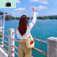ins编包小清新海边度假编织包女夏天单肩斜跨沙滩包樱桃水桶包NEW LAKE女士单肩包