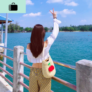 ins编包小清新海边度假编织包女夏天单肩斜跨沙滩包樱桃水桶包NEW LAKE女士单肩包