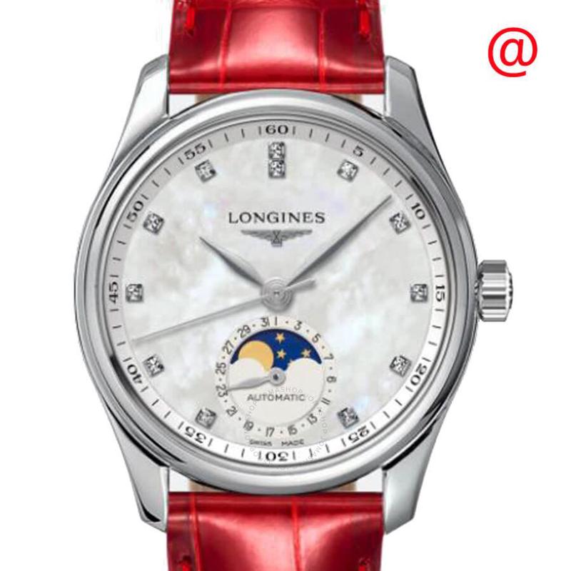 浪琴(longines) 瑞士手表 master 自动钻石皮革女士机械腕表 l2.409.