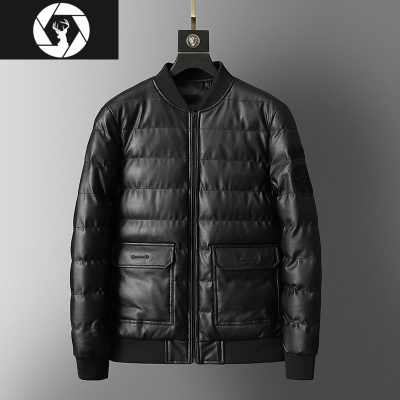 HongZun冬天pu皮面棉衣男士短款棉服柔软皮衣立领外套男式防风保暖棉袄子皮衣