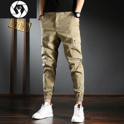 HongZun潮牌工装休闲裤男2020秋冬修身束脚收口男裤韩版潮流运动卡其裤子工装制服