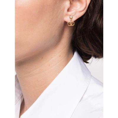 华伦天奴(Valentino)VLOGO金属施华洛世奇仿水晶耳环女款金色调百