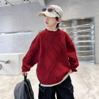 男童红色毛衣秋冬2026新款儿童冬装针织衫加厚男孩假两件冬季年服