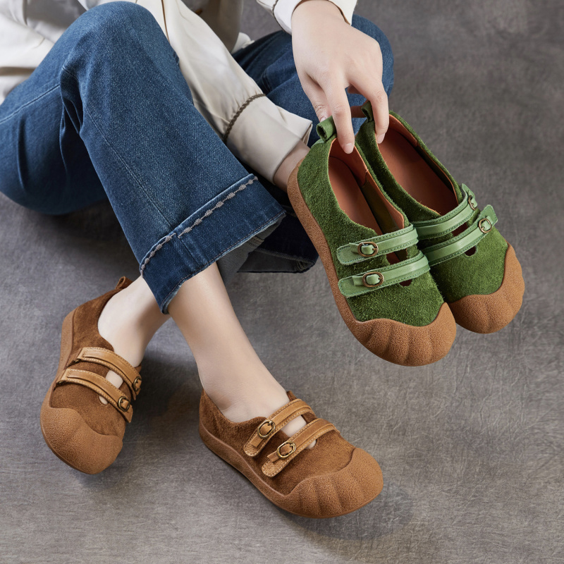 头层牛皮复古绿色勃肯芭蕾玛丽珍鞋女2026春季新款平底浅口单鞋