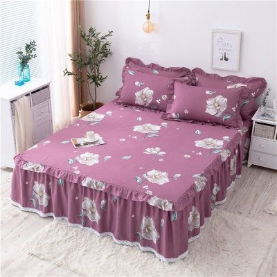 美帮汇全棉床罩床套防滑床裙式单件全棉保护防尘米床单1三件套花边公主 恋家 150x200[单件床裙]