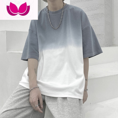 七斓渐变短袖T恤男高街ins潮流宽松复古小众上衣夏季2022潮牌七分体桖