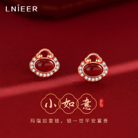 925纯银红玛瑙福锁耳钉新年耳环女秋冬红耳饰2025蛇年本命年礼物送女朋友老婆情人节七夕生日礼物