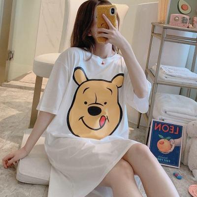 睡裙女夏短袖薄款宽松韩版睡裙女中长款睡裙学生时尚家居服可外穿丹莎柔