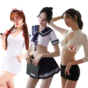 长夜漫漫 女式情趣睡衣秘书制服套装性感内衣诱惑免脱开档透明连体丝袜蕾丝花边吊带女士睡裙三点比基尼丁字内裤破洞两性成人用品 护士制服+学生制服+秘书制服（送丝袜+跳蛋） 均码