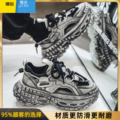 聚范莆田男鞋夏季网面透气潮牌痞帅炸街轮胎底休闲运动做旧增高老爹鞋