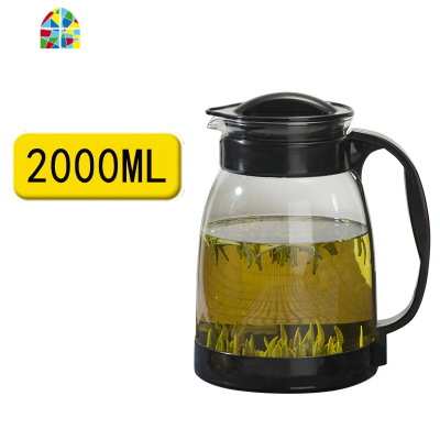 封后夏季冷水壶耐热防爆玻璃凉水壶大容量可高温家用夏天果汁扎壶套装 套餐1:蓝色防滑垫款(2000ml)+2个240ml冰