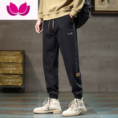 七斓男士加绒加厚裤子潮牌束脚休闲裤男生潮流宽松工装运动长裤