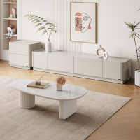 全友家居奶油风芒果造型茶几客厅电视柜宽敞岩板台面创意茶几茶桌