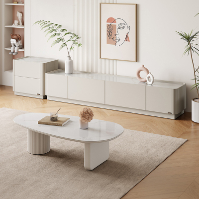 全友家居奶油风芒果造型茶几客厅电视柜宽敞岩板台面创意茶几茶桌