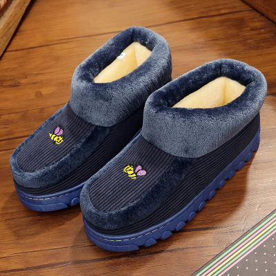 七色王国冬季高帮棉拖鞋男中老年加绒厚底保暖包跟居家室内防滑老人棉鞋女拖鞋