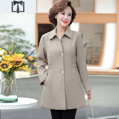 SUNTEK妈妈春装外套洋气2021新款四五十岁中老年女装春秋风衣中长款上衣风衣