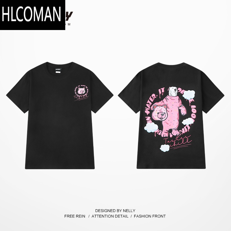 HLCOMANins精梳棉 夏季圆领短袖T恤男女潮牌字母印花休闲百搭打底体恤衫