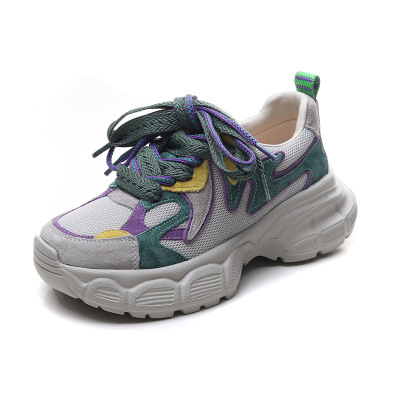 新款复古红色厚底老爹鞋小蛮腰阿甘鞋女运动鞋