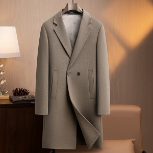 长款脱卸鹅绒内胆双面呢大衣风衣男士秋冬双排单扣羊毛大衣外套男
