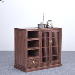 森美人黑胡桃新中式茶水柜实木烧水台老榆叶柜小户型茶室餐边烧茶柜