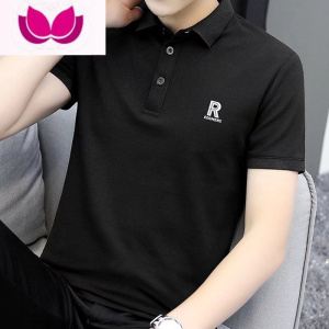 七斓短袖T恤男翻领保罗衫夏季商务休闲潮牌冰丝印花半袖衫男装潮