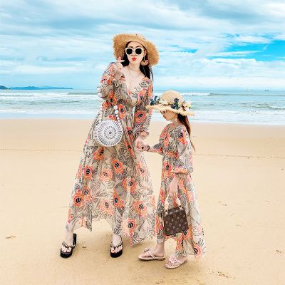 珂卡慕(KEKAMU)2020新款夏装女童连衣裙民族风海边度假沙滩长裙休闲百搭印花子装母女装花色默认颜色妈妈S