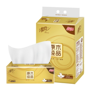 清风 三层原生木浆软包抽纸3层110抽4包*4提整箱装无香无印花中幅国产亲肤级家庭用纸