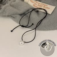 s925纯银圆珠黑绳毛衣链可调节韩系ins风百搭项链女款配饰潮送女朋友老婆情人节七夕生日礼物