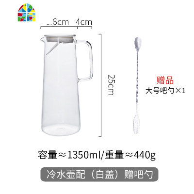 原创家用大容量玻璃冷水壶可高温防爆茶壶水杯套装凉水壶 FENGHOU 一壶四泡形杯(白盖)赠吧勺