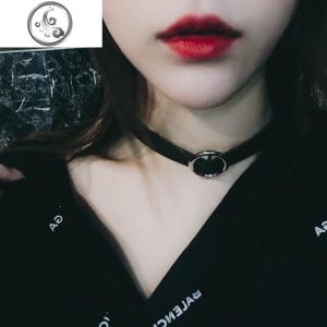 choker项圈女颈链日韩系锁骨项链性感PU皮质扣颈带网红脖子饰品宽 JiMi 黑色