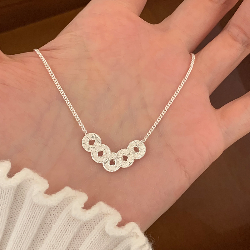 纯银爆闪碎冰冰五帝钱币项链女款2025新款轻奢高级感锁骨链潮送女朋友老婆情人节七夕生日礼物