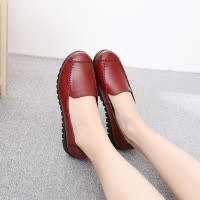 新款女鞋浅口牛皮女式休闲鞋平底单鞋舒适工作鞋