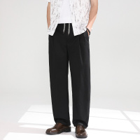 老钱风天然亚麻休闲裤子男2026春夏季新款松紧腰宽松阔腿透气男裤