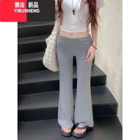 YIBUSHENG设计感黑色修身微喇叭裤女季小众垂感休闲裤拖地裤长裤