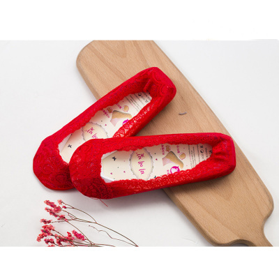 可莉允大红色蕾丝袜子春夏女士隐形袜硅胶防滑船袜女喜庆袜本命年袜猪年丝袜